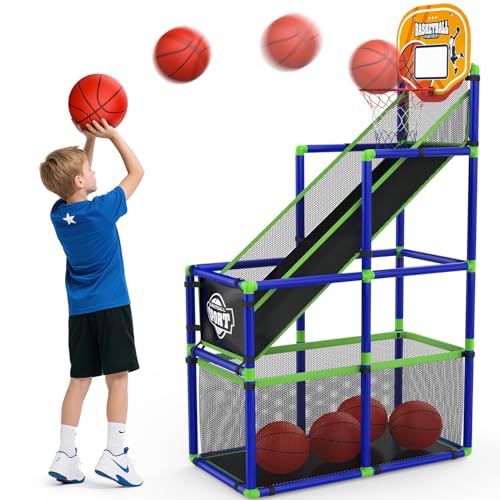 EagleStone Arcade Basketball Hoop Game Indoor, Ajustable Height Indoor Basketball Hoop with 4 Balls Storage Design for Kids,Perfect Sports Outdoor Play Toys for Kids Age 3 to 8 Years
