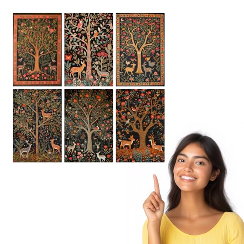 Image of SiddArtify Bohemian Floral Tree of Life Art Print Set - 300GSM Board - 12x18 Inch - Pack of 6 Wall Room Decoration art Poster Prints