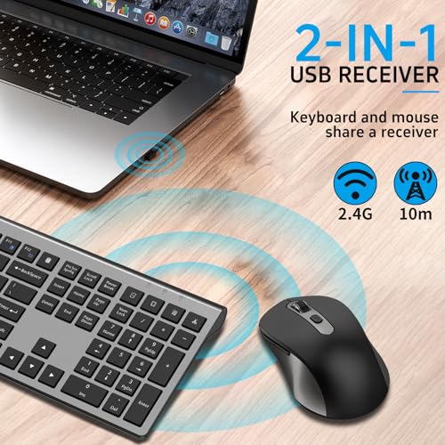 Wireless Mouse and Keyboard Combo, Full-Size Computer Keyboard with Calculator Button, 2400 Dpi Ergonomic Mouse, Ultra-Thin Cordless USB Keyboard and Mouse Set for Laptop Windows Mac - Grey by SHUNJINRUN - Image 5