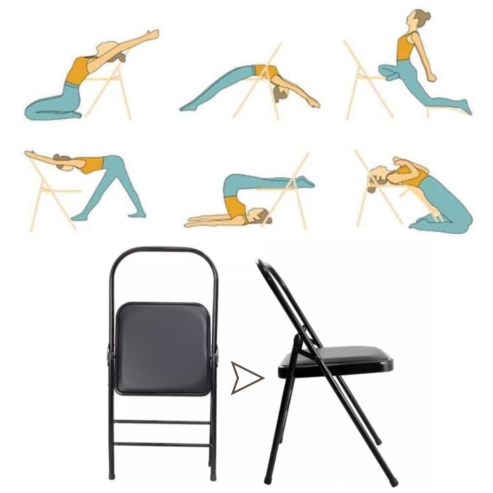Silla de yoga plegable para Iyengar, silla auxiliar antideslizante para flexibilidad y entrenamiento de fuerza, perfecta para equilibrio y paradas de manos, color marrón