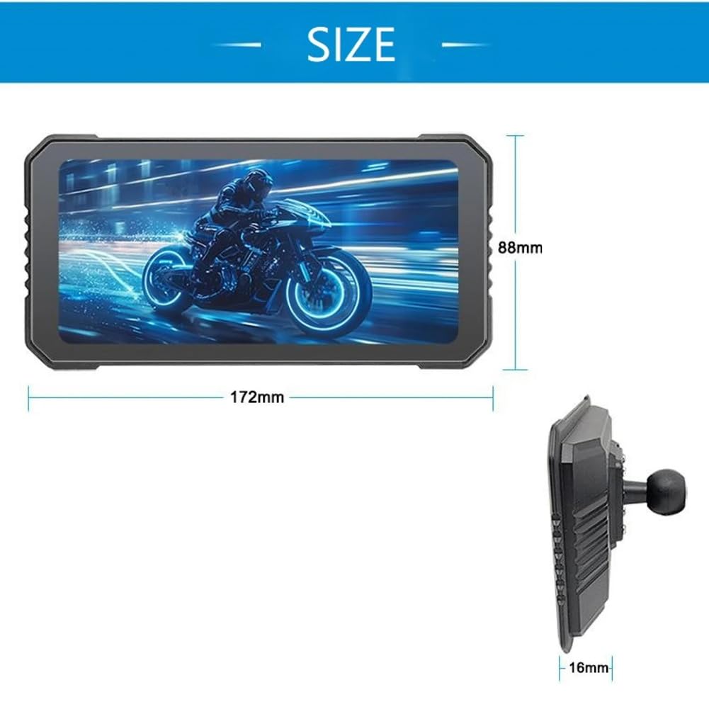 6,25 Motorrad-DVR, Kabelloses CarPlay für Android Auto, GPS-Navigationsmonitor, Bluetooth, Wasserdichter Touchscreen