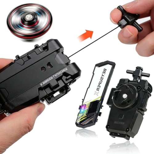 Lanzador X Series con Mango para Peonzas, 2 Piezas Lanzador con Cuerda, Mango Luminoso, para X Spinning Tops, Ideal para Batallas y Competencias (Negro) ﻿