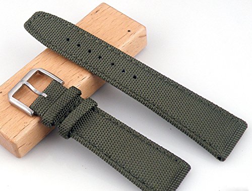 Fanmis 22mm Military Green Fabric Leather Watch Band