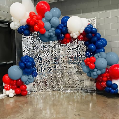 Image of Red White and Blue Balloons, Memorial Day Patriotic 250th Anniversary USA Baseball Balloon Red Royal Blue Balloons for Birthday Graduation 4th of July Independence Day Patriotic Party Decorations