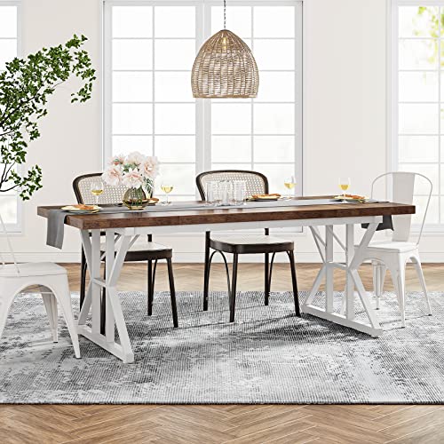 Tribesigns Farmhouse Dining Table For 6 People, 70.8-Inch Rectangular Wood Dining Table, Rustic Kitchen Table With Heavy Duty Metal Legs For Dining Room (Brown/White) #TOP3