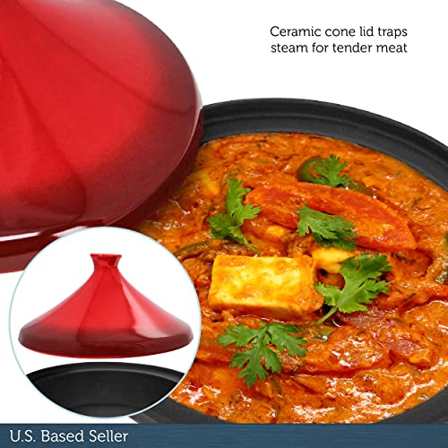 Potted Pans 3.3 Qt Enameled Cast Iron And Ceramic Tajine Cooking Pot - Moroccan Tagine Pot Stovetop Tandoori Oven #TOP2