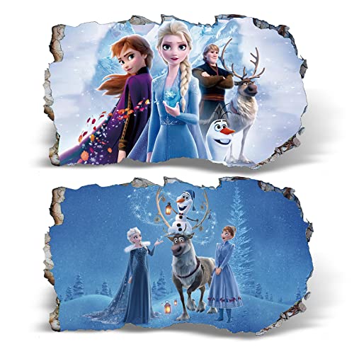 2Pcs Die Eiskönigin Frozen Wandtattoo 3D Effekt XXL Anna und Elsa...