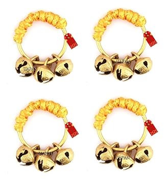 UAPAN Brass Ghungroo Kadi Fingers for Puja Aarti Hand Finger Clapping Ring Cymbals Pooja Bhajan Set Pair Musical Instrument(Yellow pack of 2 pair)
