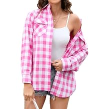 Checked Shirts Womens Clothing Long Sleeve Plaid Shirt for Women UK Blouse Top Roll Up Button Down Casual Classic Office Party with Pockets S-3XL