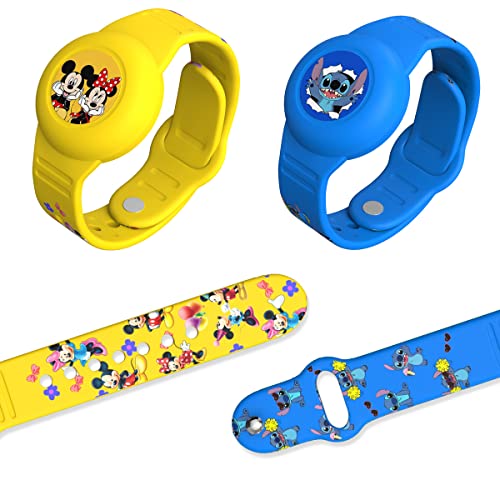 [2Pack] Airtag Kids Bracelet, Cartoon Kid Air Tag Wristband Adjustable Hidden Watch Band Air Tag Holder For Apple Air Tag, Cute Soft Silicone Anti-Lost Waterproof Air Tag Case For Kids (Blue+Yellow) #TOP16
