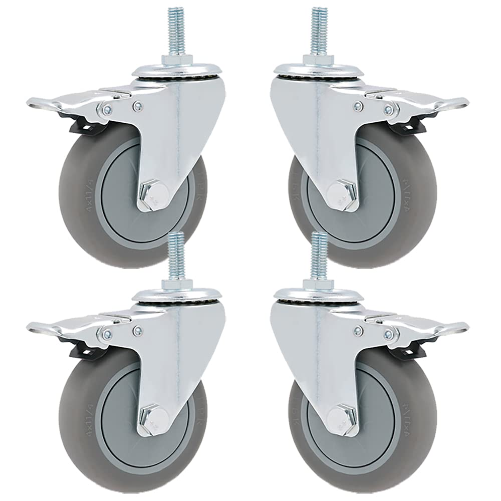 OJHFJMGH Casters, Furniture Carts Replacement Caster,M12 Swivel Stem with Brake,No Noise Castors Pack of 4(100mm,With Brake)