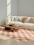 RugVista Chessie, Teppich, 160 x 230 cm, Rechteckig, Hoher Stapel, Wohnzimmer, Schlafzimmer, Nur chemische Reinigung, Oeko_tex_100, Coral/Off Weiß
