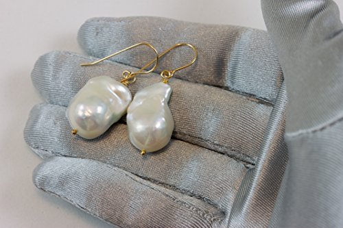 14k Gold Filled Freshwater Cultured Pearl Earrings Baroque Large White Pearls 15mm2
