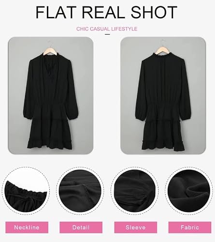 Dokotoo Womens Juniors Cute Spring Fit And Lantern Ruffle Chiffon Long Sleeve Elegant Empire Waist Flowy Mini Short Skirt Party Dresses For Women Party Casual Spring 2023 Black Large #TOP2