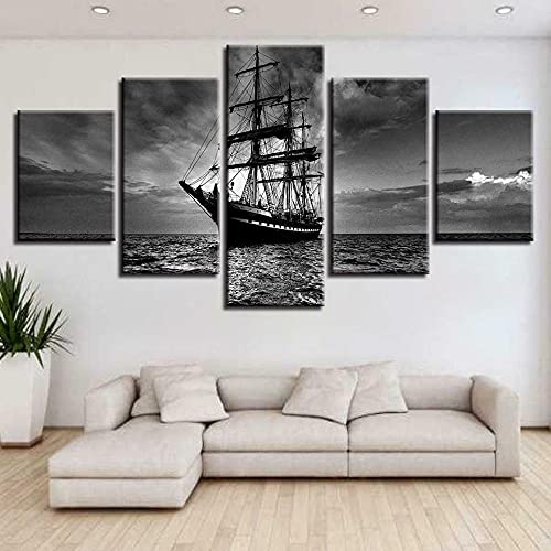Tableau moderne de salon en 5 pièces pour habiller un grand mur vide de navire