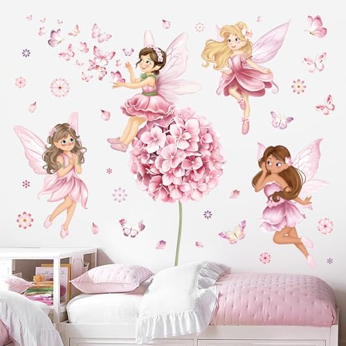 Vinilos Decorativos Fairy Girl con Flores y Mariposas miniatura 2