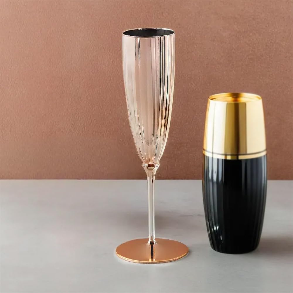 Fun Express Rose Gold Metallic Plastic Champagne Flutes - Party Supplies - 12 Pieces