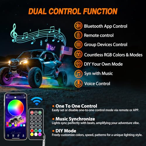 Image of Nilight LED Whip Light 2PC 3FT Spiral RGB Antenna Whips with Spring Base, App /Remote Control DIY Chasing Patterns Brake & Reverse Turn Signal Lights for Side by Side ATV UTV RZR Can-Am Buggy Jeep
