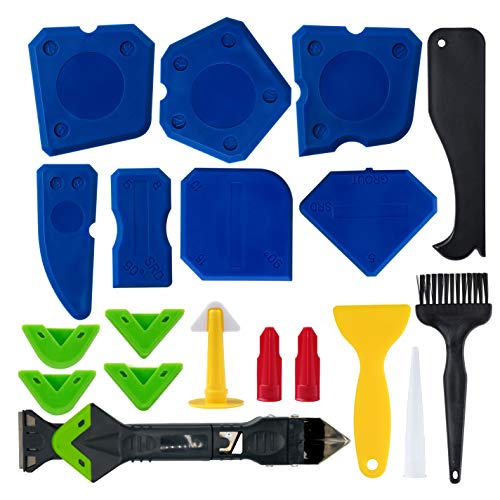 Caulking 20 Tool Kit Caulk Finishing -20 in 1 Silicone Caulking Tools Caulk Finishing Silicone Sealant Scraper tool Cramer Remover Kitchen Bathroom Window Line Precision Sink Nozzle Applicator;