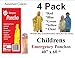 4 VAS Childrens 40" X 60" Emergency Child / Kid Rain Poncho - Assorted Colors