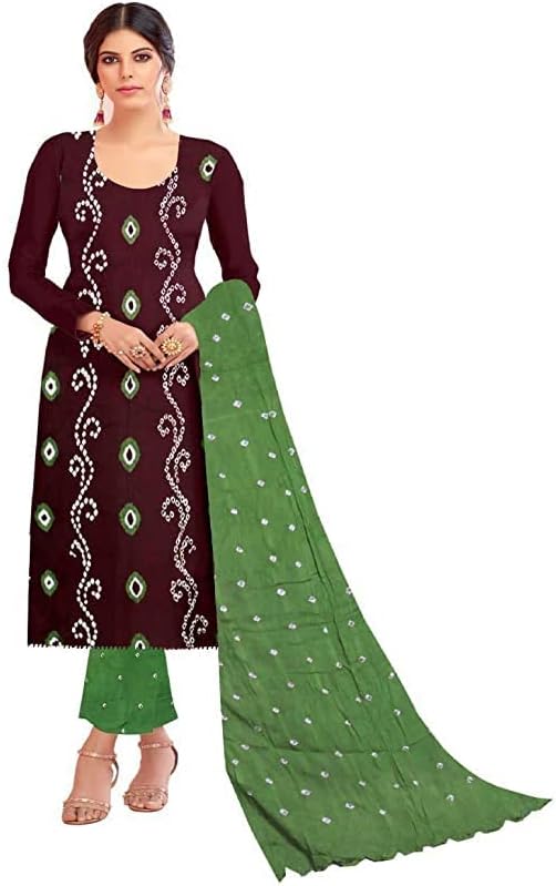 Eshu enterprise Creation Women'S pure cotton unstiched rajasthani Bandhani dress material free size (BROWN)