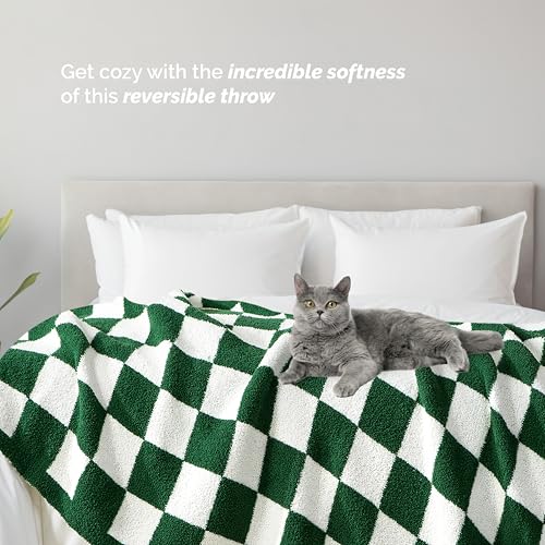 Image of Elegant Comfort Checkered Throw Blanket, Hunter Green Super Soft Cozy Fluffy Warm Throw Blankets for Couch, Sofa, Chair, Bed, Camping, Picnic, Travel Lightweight Bed Blanket (50 inch x 70 inch)