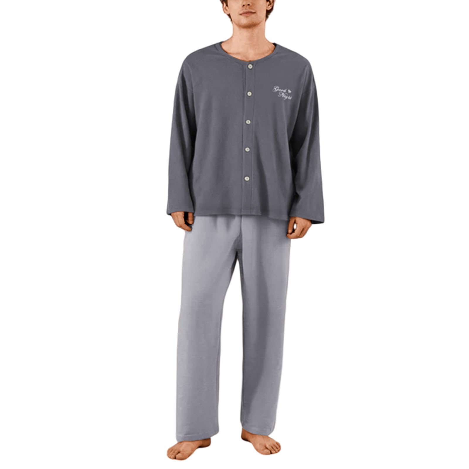 Completo Pigiama Uomo Cotone Lungo Morbido | Completo Pigiama Uomo Cotone Lungo, Materiale Naturale e Confortevole per Tutte le Stagioni