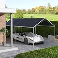 10'x20' Heavy-Duty Carport Canopy - UV-Protected Dark Gray PE Cover with Easy-Fasten Ball Bungee Cords, Quick Assembly for Outdoor Vehicle Protection
