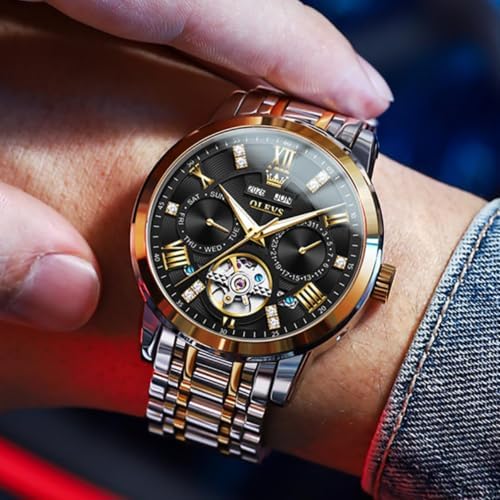 OLEVS Automatic Watches for Men Self Winding Mechanical Skeleton Luxury Dress Stainless Steel Diamond Men Wrist Watches - 2