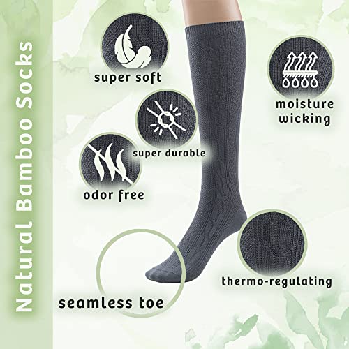 Girls Knee High Bamboo Seamless Toe Socks 3 Pairs Little Big Girl Socks For School Uniform Grey 8-9 #TOP5