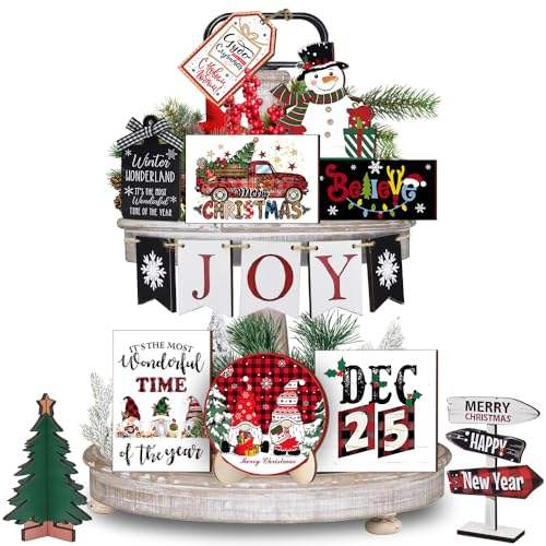 Nialnant 19 PCS Christmas Tiered Tray Decor, Christmas Tiered Tray