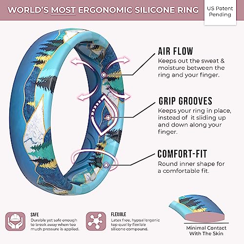 ThunderFit Silicone Wedding Bands for Women, Breathable Printed Design 5.5mm Wide 1.8mm Thick, 1-Pack4