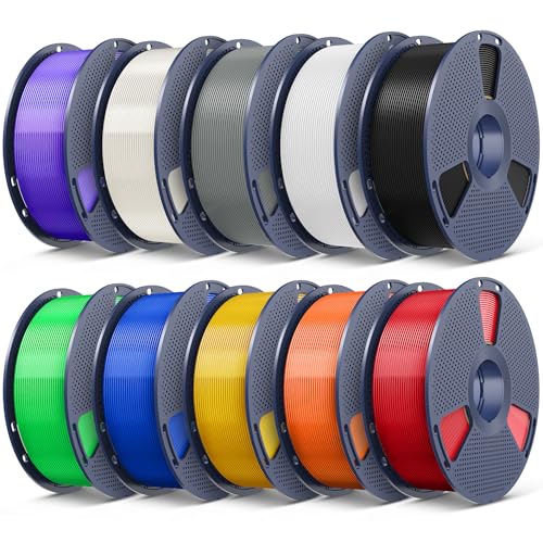 SUNLU 3D Printer Filament Bundle, PLA Plus Filament 10KG 1.75mm, Neatly Wound Filament for Most 3D Printer, 10 Colors, 1kg Spool, Transparent Series+Black+White+Grey