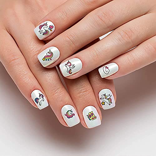 Unicorn Nails Stickers Rainbows Hearts Stars Cupcakes Cute Kids Fake Art Finger For Girls 6+ Years Decal Kit Transfer Set Birthday Party Bags Children Stocking Filler Gift #TOP4
