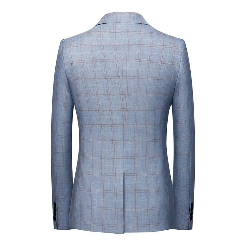Men's Plaid Casual Blazer One Button Notch Lapel Sport Coat Lightweight Business Suit Jacket(Blue,XX-Large)2