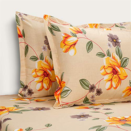 Image of Swayam Pure Cotton Double Bedsheet with 2 Pillow Covers | Size 90 x 100 inch | 160 TC | Floral Design | Soft Breathable Bed Sheet | Comfortable & Durable for Bedroom - Peach