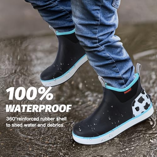 Showave Kid's Rain Boots Girl's Deck Boots Waterproof Boy's Rain Boot Non Slip Neoprene Rubber Boot Ankle Mud Booties4