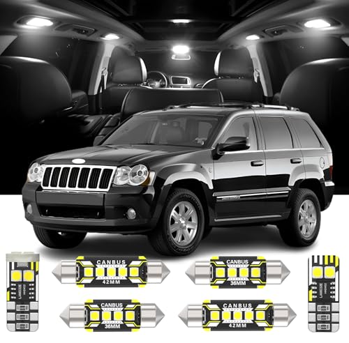 Atenquru 14 Pieces Interior LED Lights Replacement for Jeep Grand Cherokee WJ WK 1999-2010 White LED Interior Bulb with Install Tool