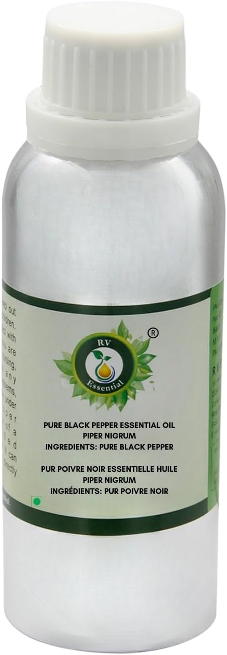 R V Essential Pure Black Pepper Essential Oil 300ml (10oz)- Piper Nigrum (100% Pure and Natural Therapeutic Grade)