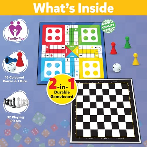 Image of 2 in 1 Ludo and Chess Board Game Set for Kids (Pack of 6) | 11 inchx11 inch Foldable Game Board with Pawns | Birthday Return Gifts for Kids Ages 6 7 8 9 10 11 12 | Gifting Set