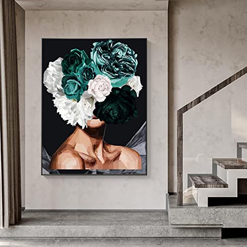 ITAWS Stampa Artistica Su Tela,Dipinto Su Tela Testa Di Donna Con Fiori, 40X50 Senza Corniceimmagine Di Stampe Su Tela In Stile Pittura A Olio Su Tela Wall Art