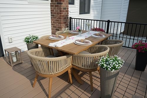 Image of PURPLE LEAF 7 Pieces Outdoor Dining Set with Patio Aluminium Dining Table and Wicker Chairs Modern Furniture Cushions Sets for Backyard Indoor Decor Kitchen Teak