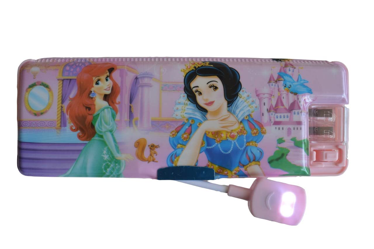 PATLY Multipurpose Magnetic Pencil Box with Light, Dual Sharpener for Girls & Boys for School, Big Size, Cartoon Printed Pencil Case for Kids(Baby Pink)