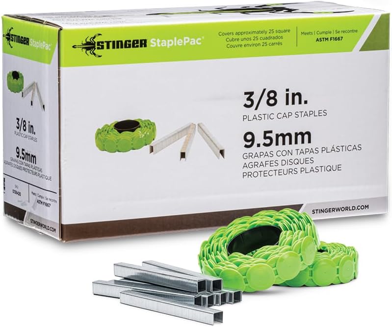 STINGER 3/8" StaplePac Cap Staples - A-11 Crown Staples 20ga (2016 ct), for use with CH38-2 and CH38A Cap Staplers