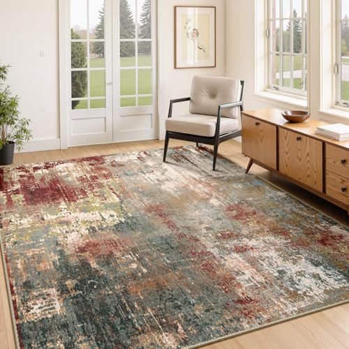 RELEANY Washable 4'x6' Abstract Area Rug for Living Room Rustic Brown