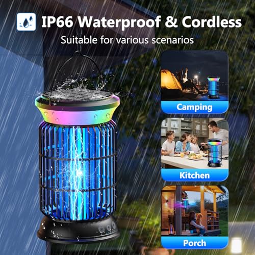 Image of Solar Bug Zapper Outdoor, 4 in 1 Outdoor Essential, 4200V Mosquito Zapper with Ambient Light, Smart Auto Mode, Solar USB Power for Camping Patio Garden Outdoor Living