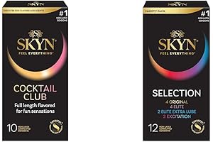 Cocktail Club Flavored Condoms, 10 Count & SKYN Selection Non-Latex Condoms Variety Pack