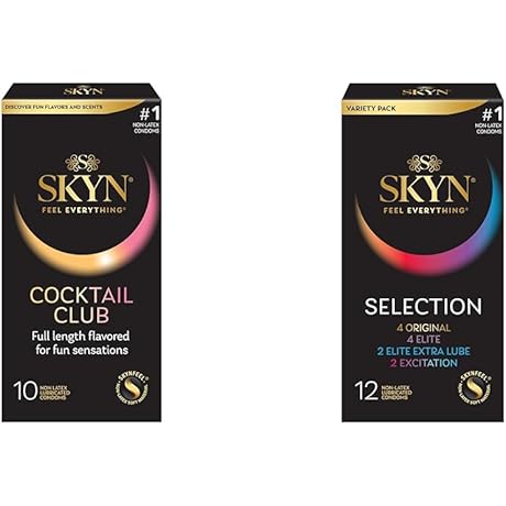 Cocktail Club Flavored Condoms, 10 Count & SKYN Selection Non-Latex Condoms Variety Pack