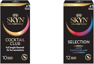 Cocktail Club Flavored Condoms, 10 Count & SKYN Selection Non-Latex Condoms Variety Pack - 12 Count