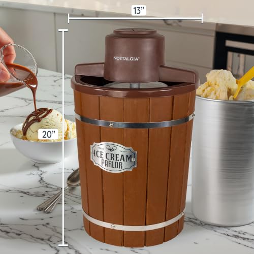 Nostalgia Electric Ice Cream Maker With 6 Qt Capacity - Old Fashioned Ice Cream Machine Makes Frozen Yogurt or Gelato in Minutes- Vintage Wooden Style Ice Cream Maker with Aluminum Canister- Dark Wood - image 8